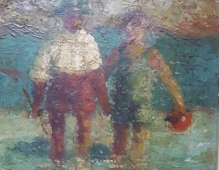 Carlos Moretto Niños en la playa 27x22 Cod 13510