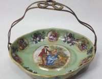 Centro de mesa porcelana y bronce limoges verde Cod 25994