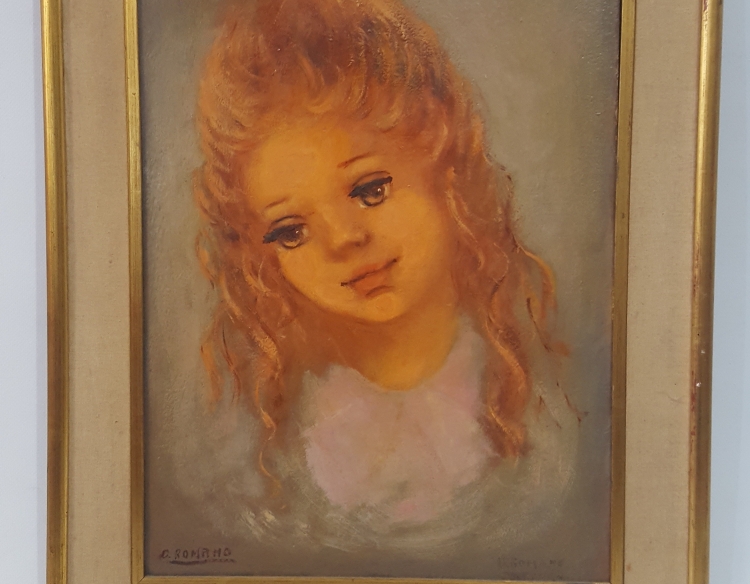 Oleo Delia Romano retrato niña 55 x 40 cm Cod 28864