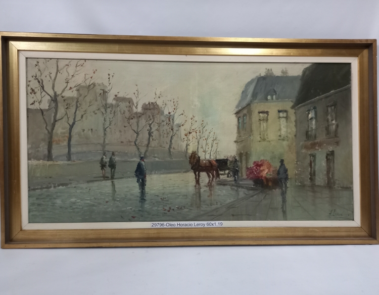 Oleo Horacio Leroy Paisaje calle parís 60x119 cm Cod 29796