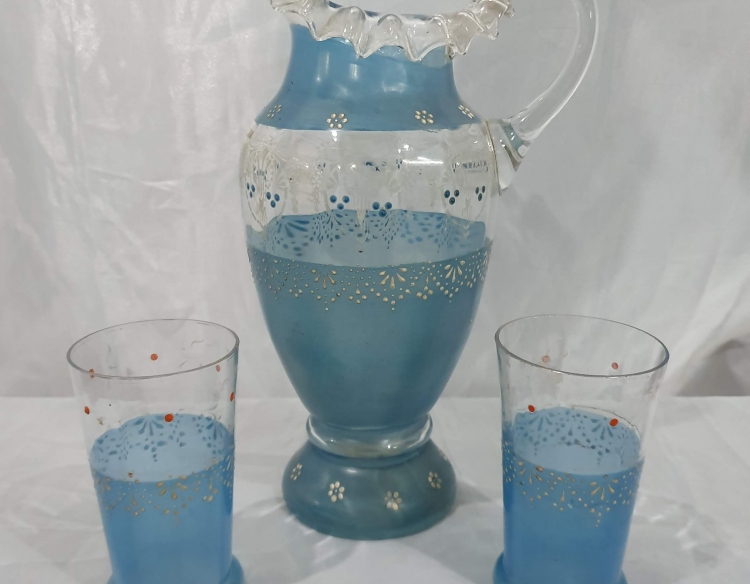 Jarra veneciana azul con 2 vasos Cod 31373