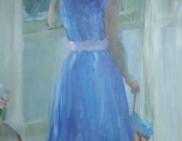 Oleo Cobe mujer vestido azul 60 x 50 Cod 31479