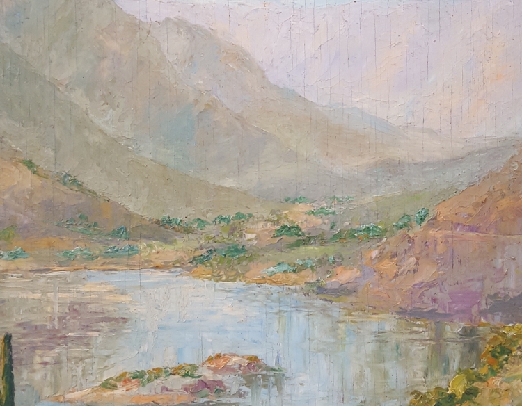 Oleo H. Hoppe paisaje de lago 55 x 45 Cod 31695