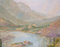 Oleo H. Hoppe paisaje de lago 55 x 45 Cod 31695