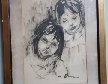 cuadro retrato de niñas ( tinta china ) Cod 22971