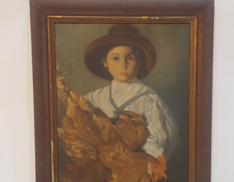 Óleo "Niño con gallo" S. Blanco Cod 27633