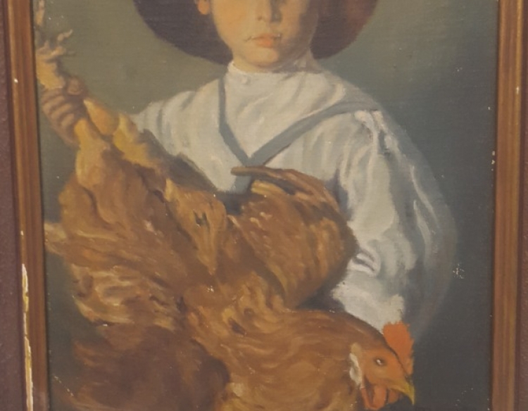 Óleo "Niño con gallo" S. Blanco Cod 27633