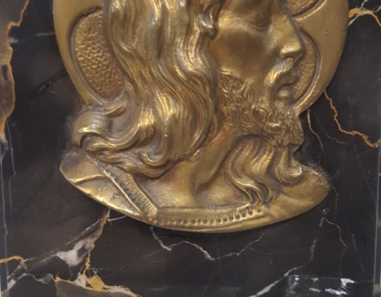 Marmol portoro y cara de Cristo en bronce Cod 10432