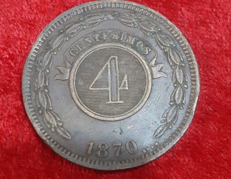 Moneda. Republica Del Paraguay 4 Centesimos 1870 Cod 31980