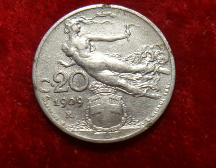 Moneda. Italia C. 20 Año 1909 Cod 32032