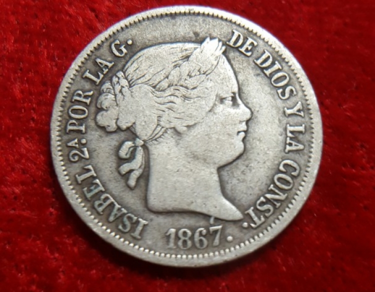 Moneda. España Isabel 2a 40 Ctv 1867 Cod 32053
