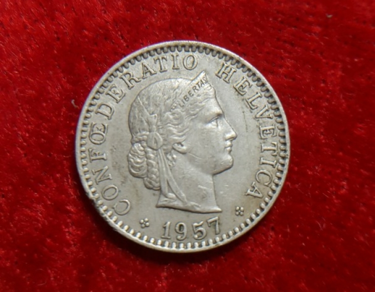 Moneda. Suiza 20 ctv 1957 Cod 32062