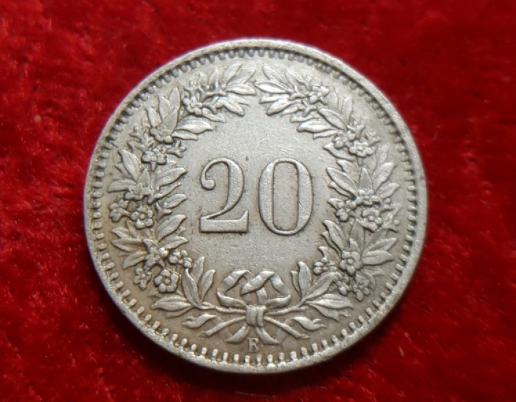 Moneda. Suiza 20 ctv 1957 Cod 32062