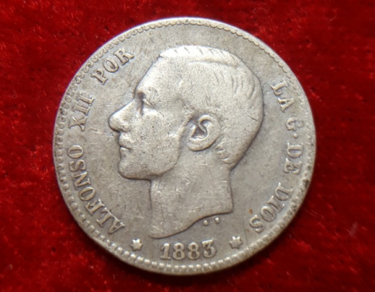 Moneda. España Alfonso XII 1 peseta 1883 Cod 32044