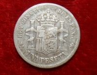 Moneda. España Alfonso XII 1 peseta 1883 Cod 32044