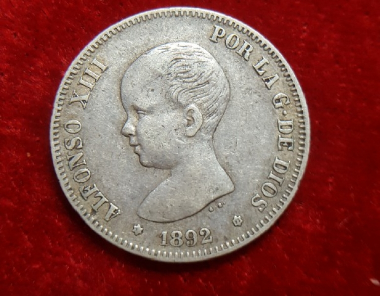 Moneda. España Alfonso XII 2 pesetas 1892 Cod 32046