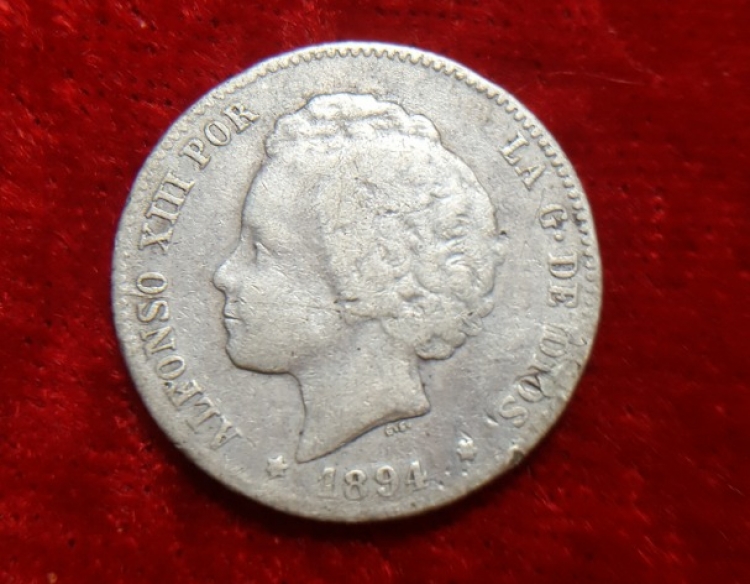 Moneda. España Alfonso XII 1 peseta 1894 Cod 32047