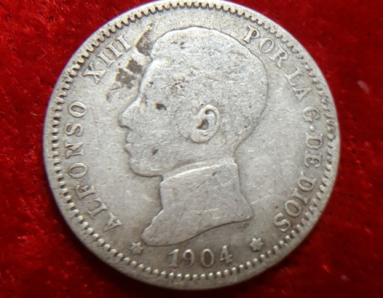 Moneda. España Alfonso XII 1 peseta 1904 Cod 32051