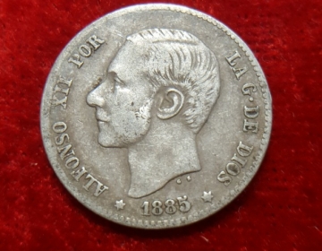 Moneda. España Alfonso XII 1 Peseta 1885 Cod 32045