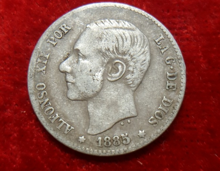 Moneda. España Alfonso XII 1 Peseta 1885 Cod 32045