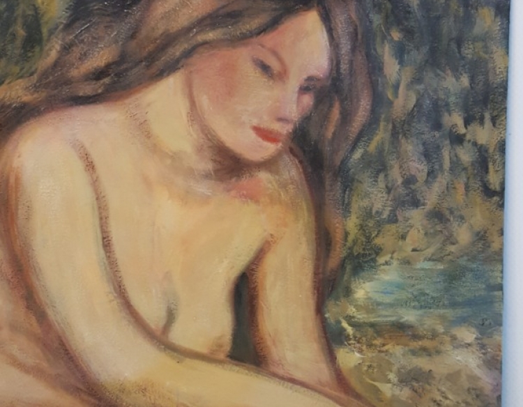 Pintura al Oleo sin firma Mujer desnuda Cod 25338