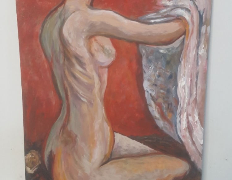 Pintura Al Oleo sin firma Mujer Desnuda 55x35 Cod 25340