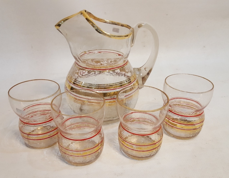 6 Pz. Jarra, 4 Vasos Vidrio Pintado Cod 27138