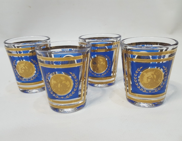 4 Vasitos Para Licor Azul Y Dorado Cod 32290