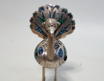 Pavo Real De Plata 925 Con Esmalte Cod 32884