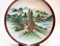 Antiguo Plato Porcelana Tsuji Con Paisaje Pintado A Mano