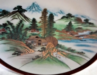 Antiguo Plato Porcelana Tsuji Con Paisaje Pintado A Mano