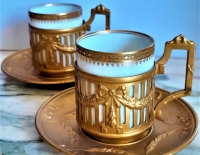 Pocillos Porcelana De Limoges Oro Con Plato Y Asa Vermeil