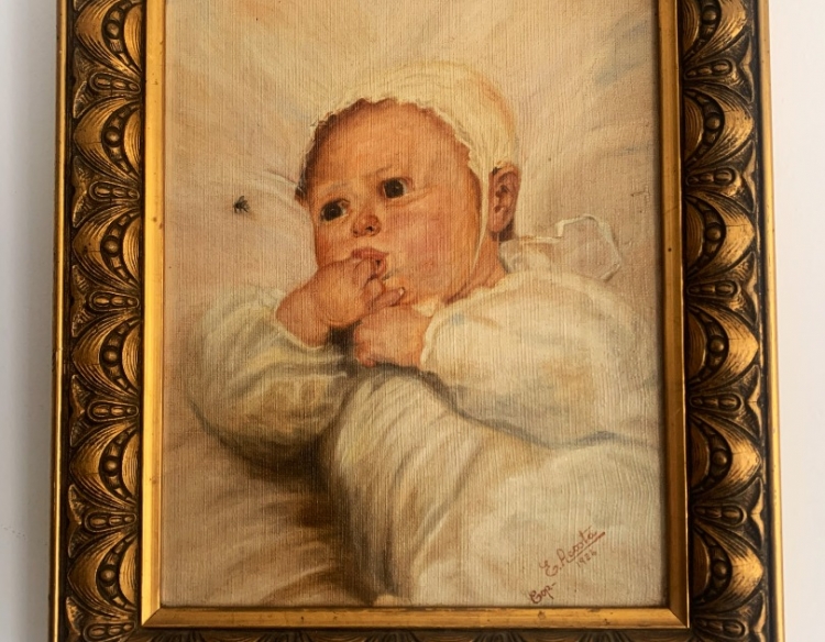 Óleo - Retrato Bebé firma E. Acosta