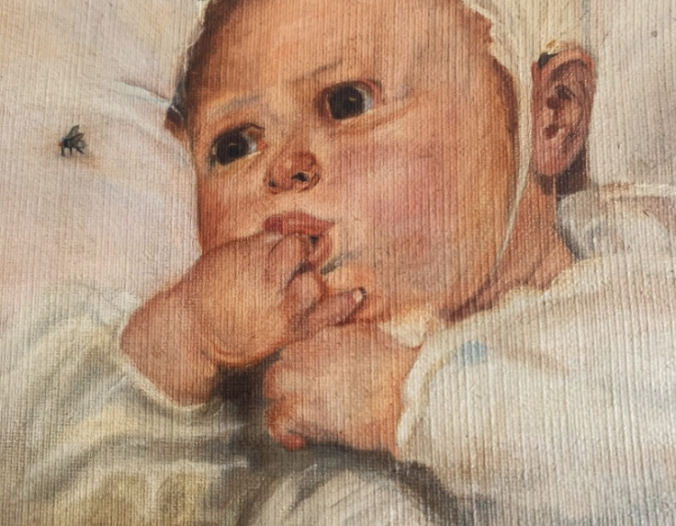 Óleo - Retrato Bebé firma E. Acosta