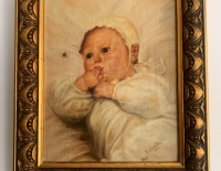 Óleo - Retrato Bebé firma E. Acosta